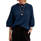 Hoonjie Womens 3/4 Length Sleeve Sweater Casual Loose Crew Neck Drop Shoulder Knitted Solid Jumper Top Sweaters