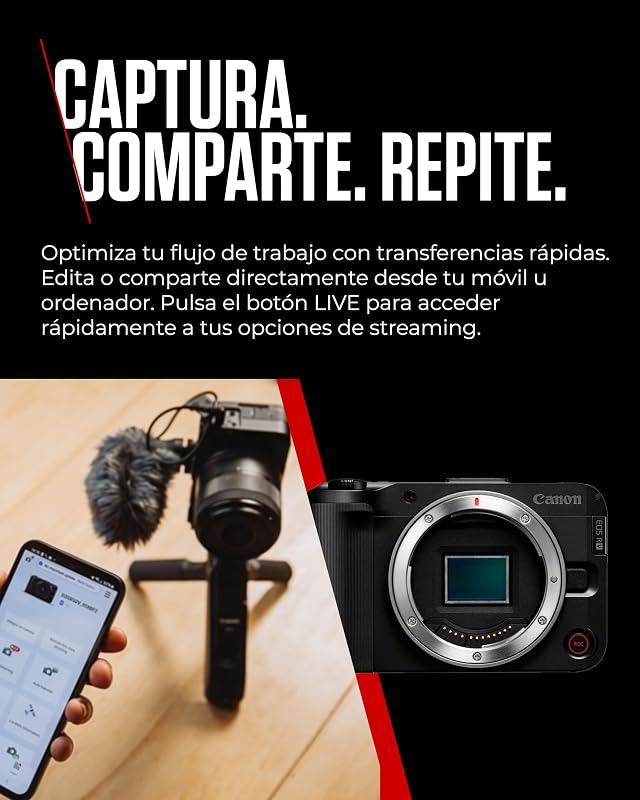 EOS R50 V - (Cuerpo de Cámara) para Vlogging Compatible con Objetivos Canon RF | Creadores de Contenido, Vlogs y Viajes | Conexión por Bluetooth