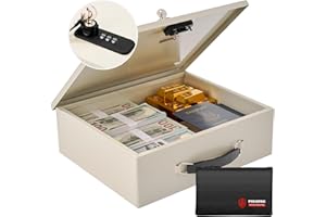 POLSPAG Fireproof Document Box with Combination Lock,Fireproof Money Bag Included-Secure Storage for Valuables, Documents,Fire Resistance Safety Chest,Fire Safe Box,Fireproof Box for Home Travel Business Use