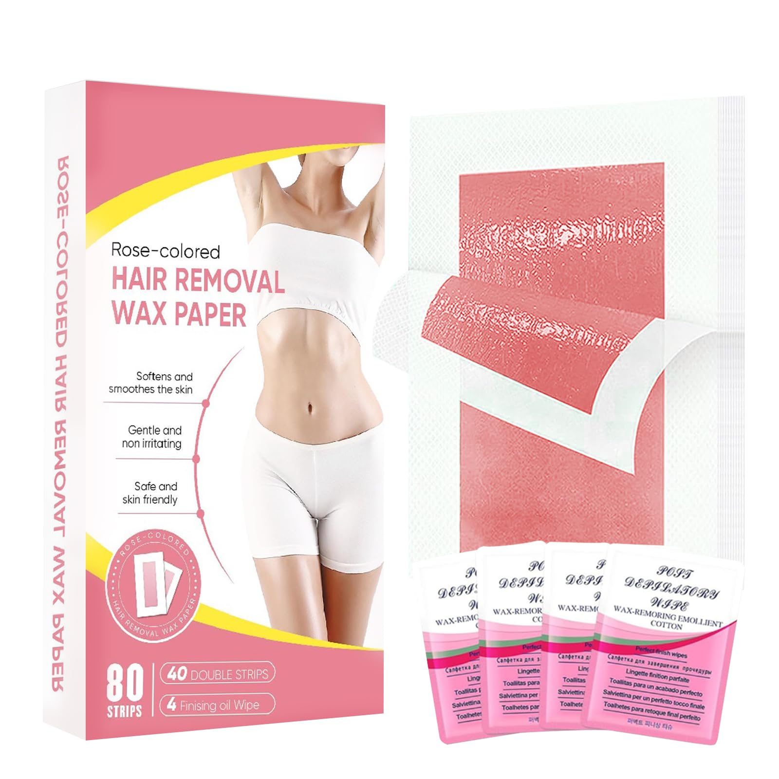 Photo 1 of 80 Pcs Wax Strips for Hair Removal, Facial Hair Removal Waxing Strips Kit for Women Face, Gentle Fast Wax Strips for Bikini, Chest, Body, Arms, Legs, Back & Brazilian, 4 Calming Oil Wipes