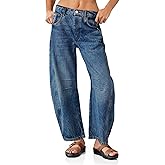 PLNOTME Women's Baggy Boyfriend Jeans Vintage Wide Leg Mid Rise Barrel Denim Ankle Pants