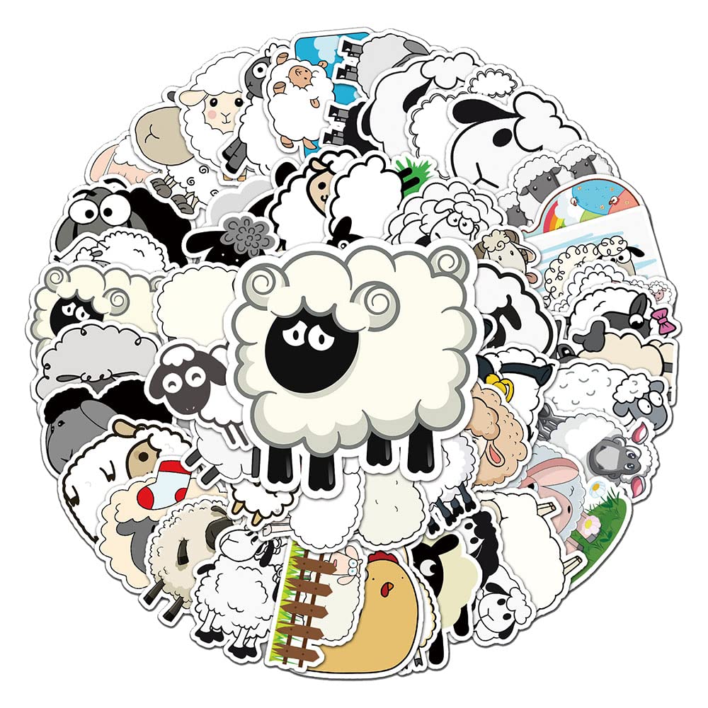 Minimal Sheep Vinyl Stickers, 50 PCS Waterproof Cartoon Animal Decals for Laptops, Scrapbooking, Journals, Notebooks, Water Bottles, Suitcases, Phones & DIY Decor