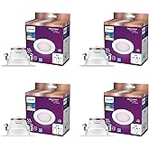 Philips Smart Retrofit Recessed Downlight 4-Pack, 50W Equivalent, 4-Inch LED Color Changing Lights, Powered by WiZ Connected