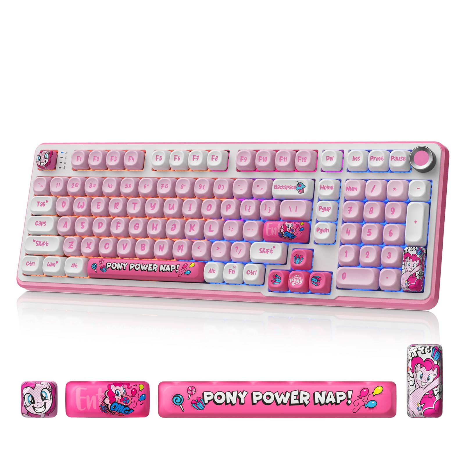 My Little Pony Wireless Mechanical Keyboard - 101 Keys RGB Gaming Keyboard with Custom Linear Switches, Hot-Swap & Knob Control, Triple Connection (BT5.0/USB-C/2.4GHz), Ergonomic for Work & Gaming