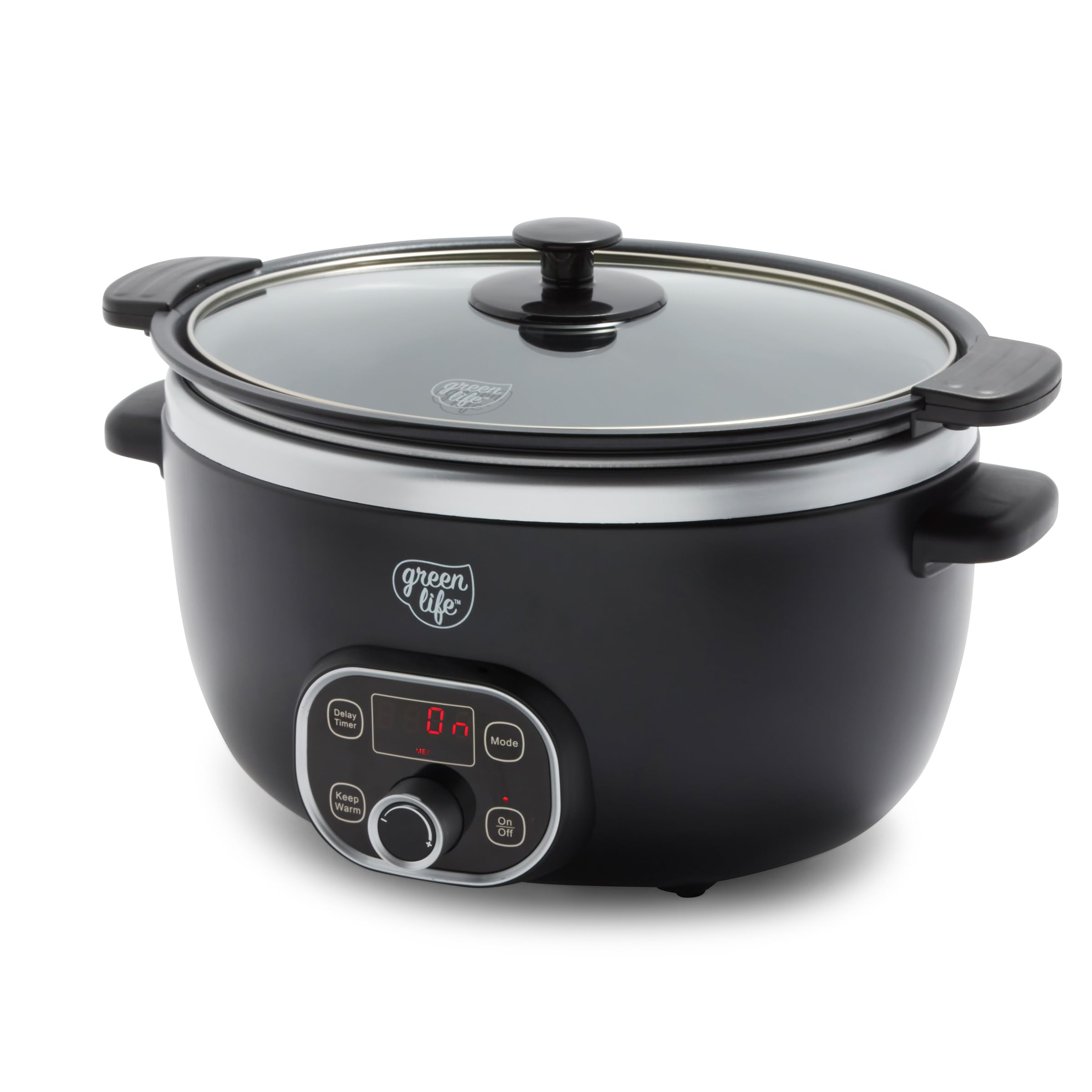 Photo 1 of GreenLife 6 Quart Ceramic Slow Cooker, PFAS-Free, Programmable, Removable Healthy Nonstick Pot for large families, Sear on Stovetop, Keep Warm, Digital Timer, Dishwasher Safe Glass Lid & Crock, Black