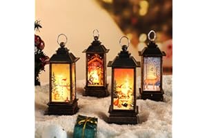 JEDAWN Christmas Lantern Decorations Christmas Lighting Decorations Christmas Tree Decoration Home Decor Small Candle Lanterns, Holiday Decoration Gifts for Family, Children, or Friends（4-Pack）