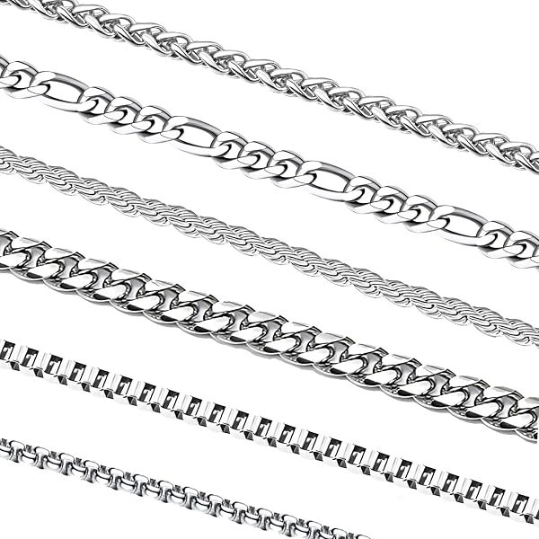 Jewelry-mania 7mm Wheat Rope Chain Stainless Steel – Silver, 7-60 Inch For Bracelets Or Necklaces