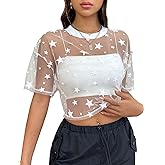 SweatyRocks Women's Sexy Sheer Mesh Fishnet Net Short Sleeve T-Shirt Crop Top