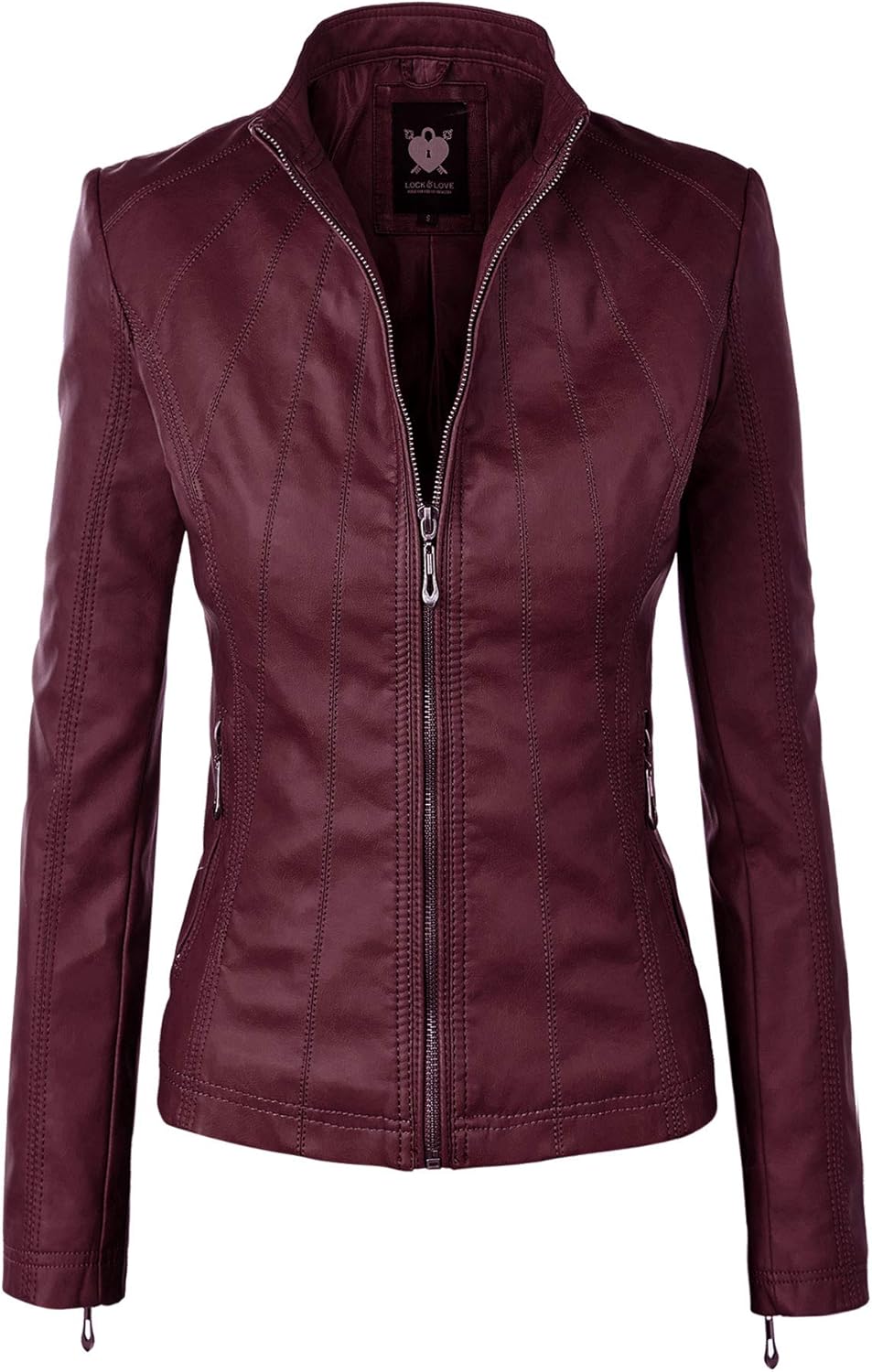 Lock and Love Women's Removable Hooded Faux Leather Moto Biker Jacket (XS~2XL) at  Women's Coats Shop