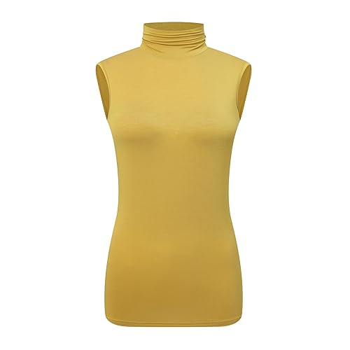 OThread & Co. Women's Sleeveless Turtleneck T-Shirt Basic Stretch Layer Comfy High Neck Tank Top (X-Large, Dark Yellow)