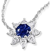 2.20CT/3.60CT Spphire/Ruby/Emerald and Moissanite Sparkly Flower Pendant Necklace for Women, Solid 925 Sterling Silver, 16"/18"/20" Adjustable, Anniversary Wedding Jewelry Gifts for Mom Wife