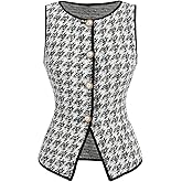 Floerns Women's Houndstooth Sleeveless Tank Top Contrast Binding Button Knit Vest