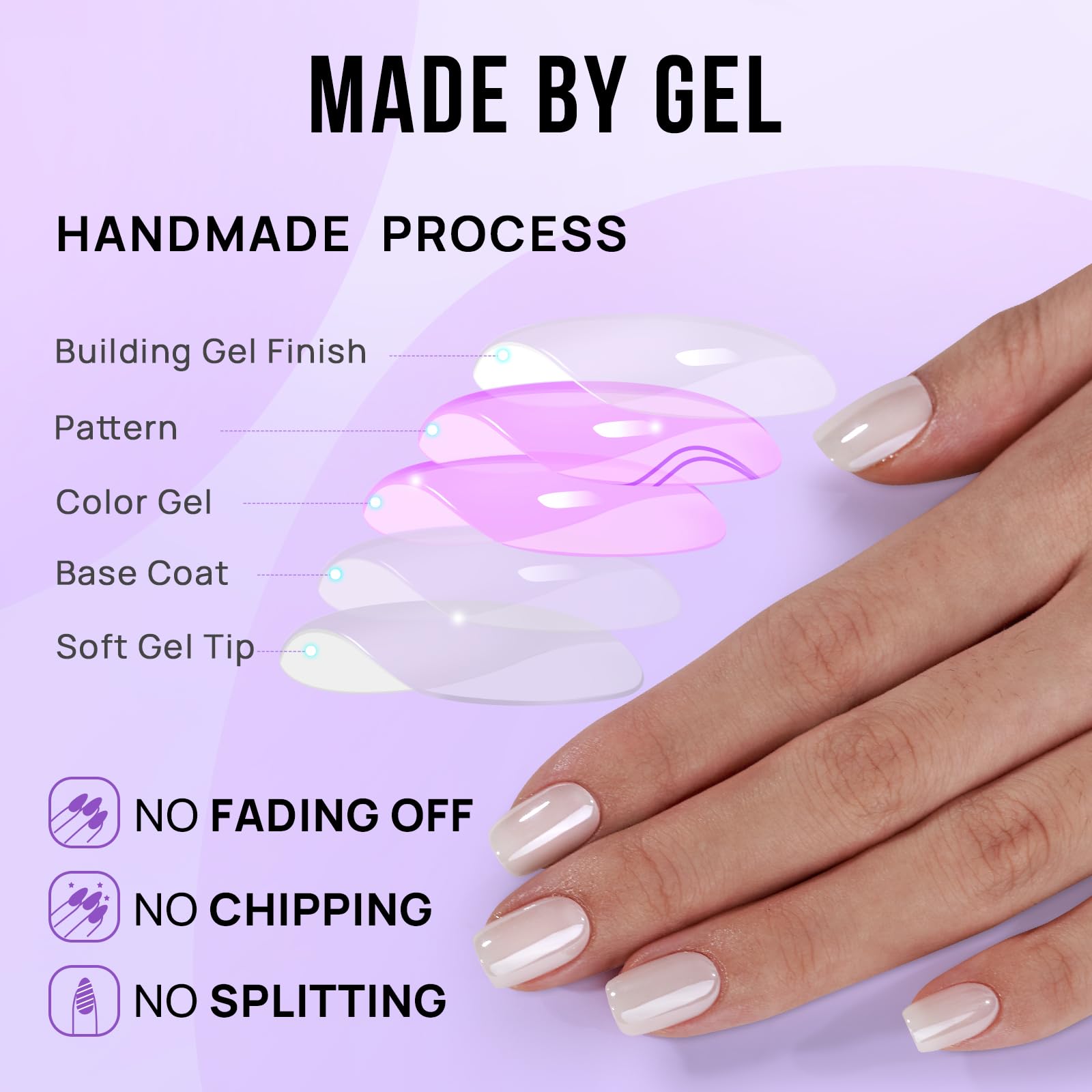 BTArtbox Press On Nails Short - White Soft Gel Press On Nails, Square Chrome Nail Tips Glue On Nails, Reusable Stick On Nails in 15 Sizes - 30 Soft Gel Fake Nails Kit, Vanilla Glazed - Image 4