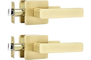 Leydebong 2 Pack Keyless Interior Door Handles Closet Door Handle in Light Satin Brass Finish, Passage Door Lever for Hallway and Closet, Sleek Door Lever