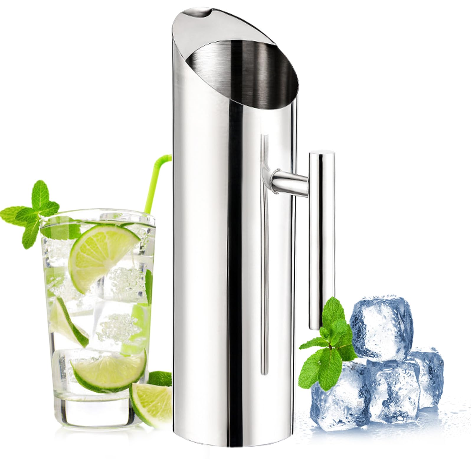 Stainless Steel Water Jug, Metal Water Jug with Ice Guard Cold Drinking Pitcher, Large Capacity Cold Water Pitcher for Fridge Home Hotel Serving Tool Tea Kettles (1.5L)