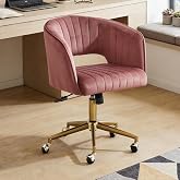 FENFSHE Vanity Chair with Back 360 Swivel Armchair and Gold Base, Criss Cross Chair with Wheels for Vanity Home Office, Living Room, Bedroom and Study (Pink)