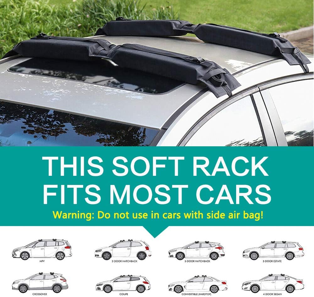 Soft Roof Rack Pad - Foldable Car Ski Snowboard Rack Carriers, Universal Ski Roof Rack Carriers Snowboard Top Holder with Adjustable Straps for Kayak/Canoe/Surfboard/Paddleboard/SUP/Snowboard: Automotive