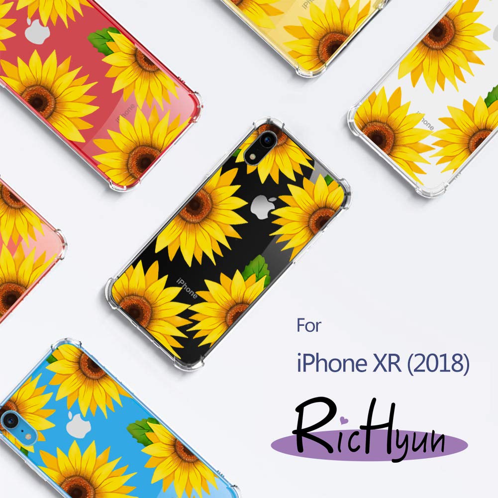 RicHyun Sunflower Case for iPhone XR, Clear Floral Pattern Soft Flexible TPU Shockproof Bumper Case for iPhone XR 2018