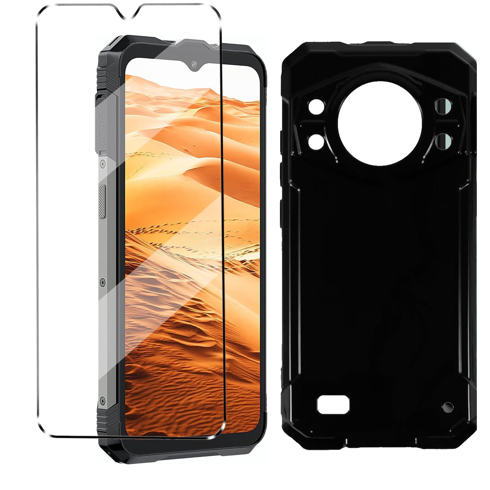 HuiYouMY 2-in-1 Case Compatible with Cubot Kingkong AX Cover with 1 Pack Tempered Glass Screen Protector for Cubot Kingkong AX, Slim Fit Soft TPU Shockproof Anti-Scratch Phone Case Cover - Black