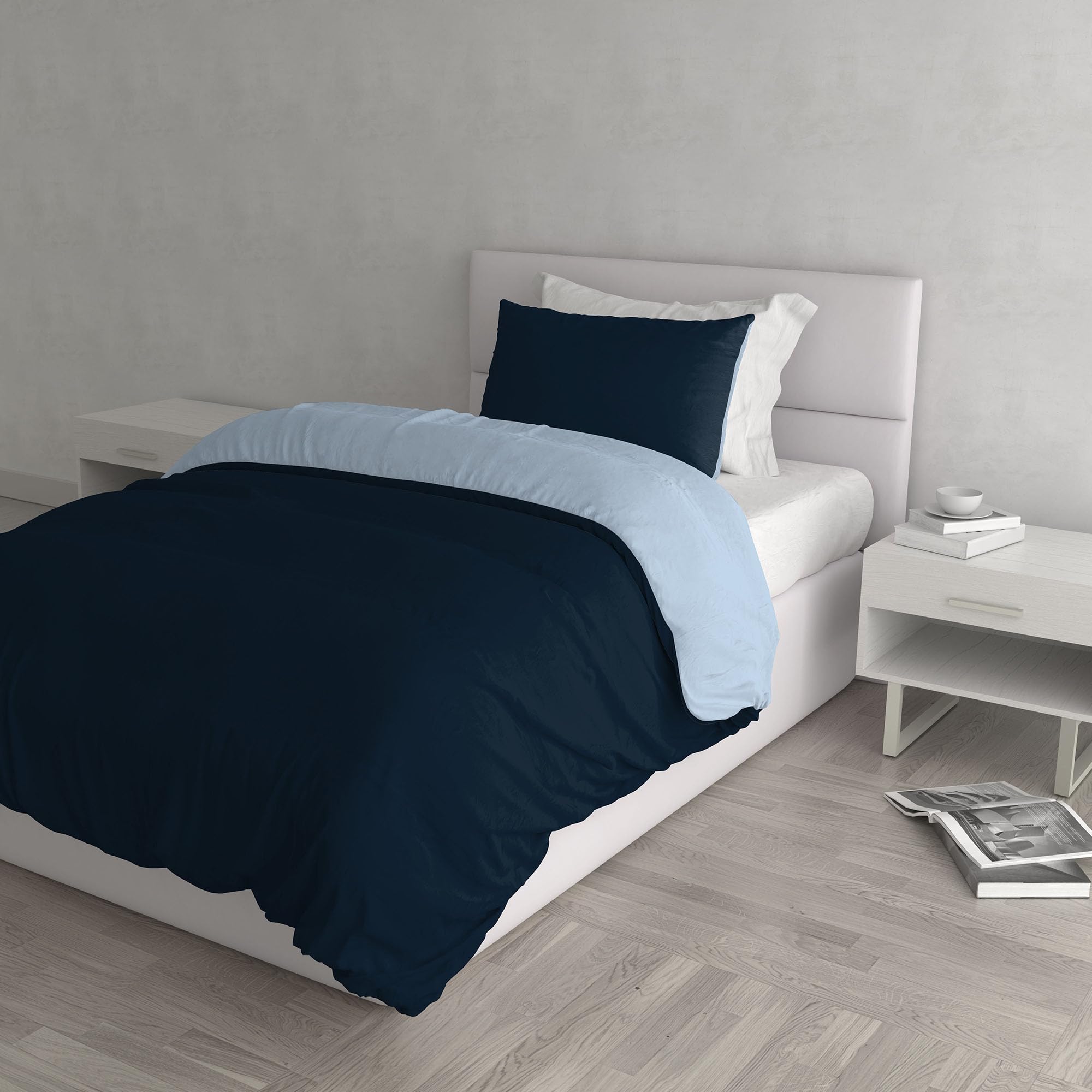 Natural Colour Duvet Cover Set, Dark blue/Light blue, Small double