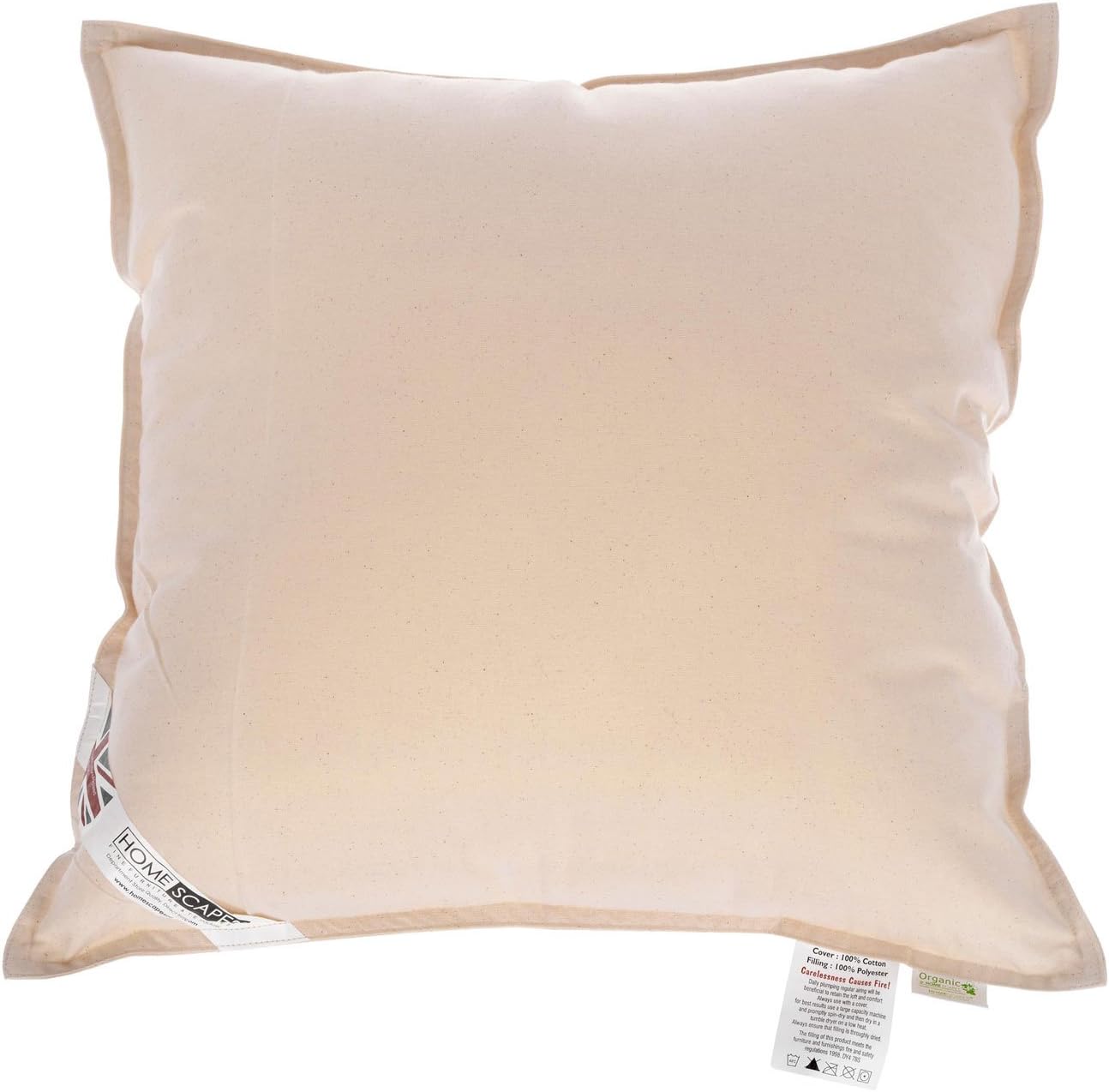 HOMESCAPES Organic Cotton Cushion Pad 50 x 50 cm (20” x 20”) Inner