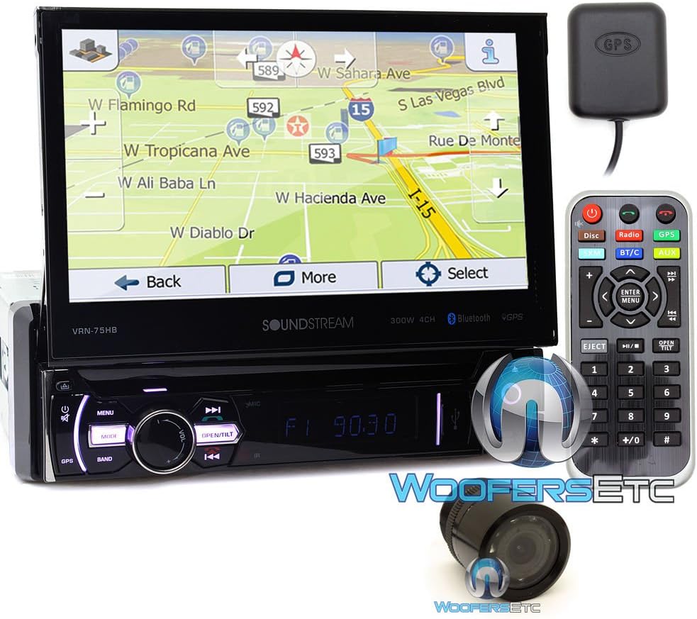 pkg Soundstream VRN-75HB In-Dash 1-DIN 7" DVD Receiver with Bluetooth, GPS Navigation and Android PhoneLink with XO Vision HTC 35 Backup Camera with Nightvision