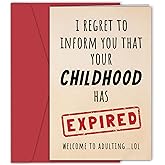 Qiyepbro Funny 18th Birthday Card for Him Her, Humorous 18 Years Old Birthday Card for Son Daughter Sister Brother Best Friend, Your Childhood Has Expired