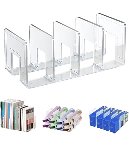 Acrylic File Sorter, 5 Compartments Vertical File Stand For Desk & Countertop, Colorful Sturdy Organizer For Mail Envelopes Notebooks Folders Wallets, Office & Home Storage Solution (Clear