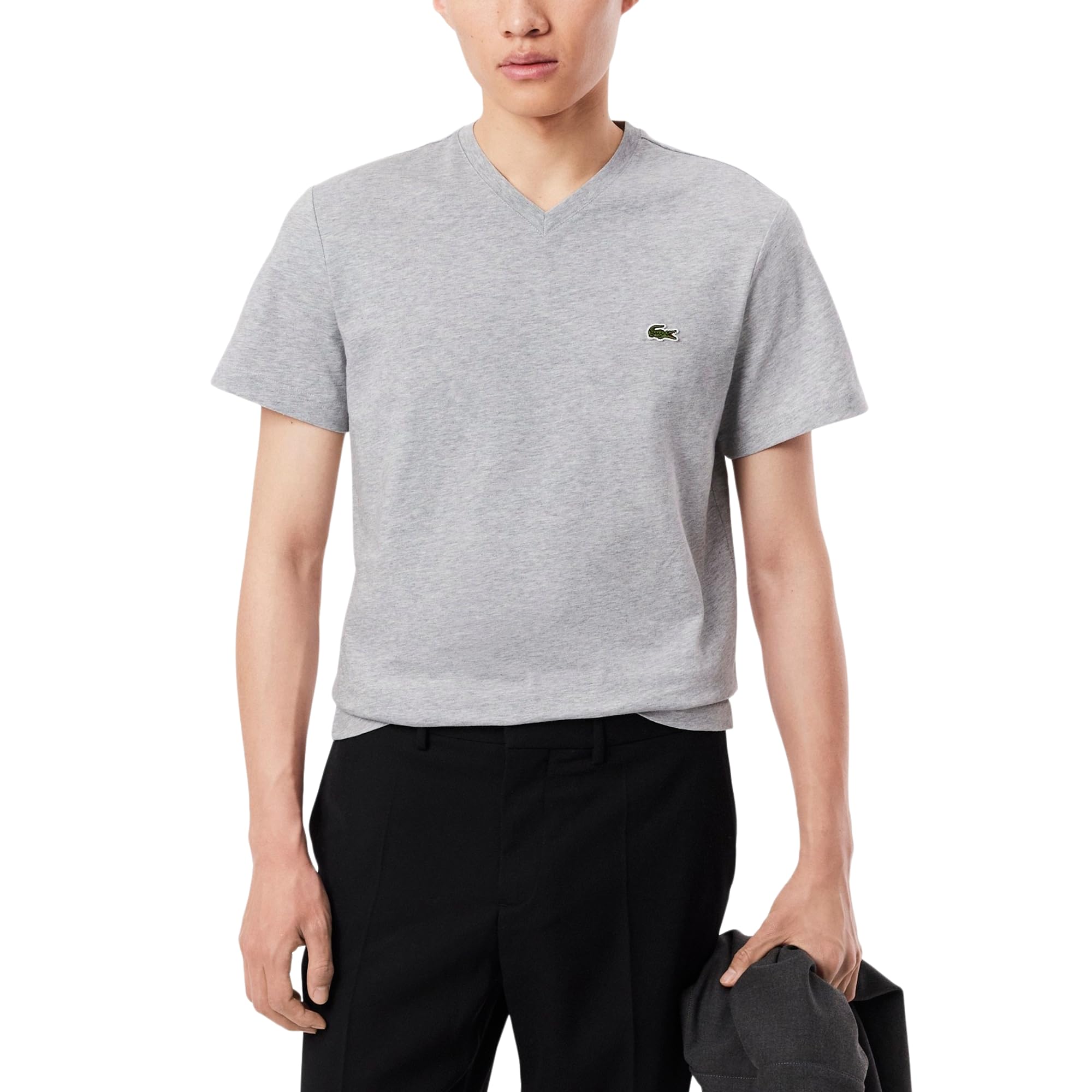 Lacoste Men’s V Neck Cotton T-Shirt, Silver Chine, 4X-Large