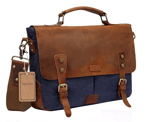 title=Vaschy Casuale Borsa di Pelle Borse Uomo di Tela Messaggero Tracolla Taccuino di