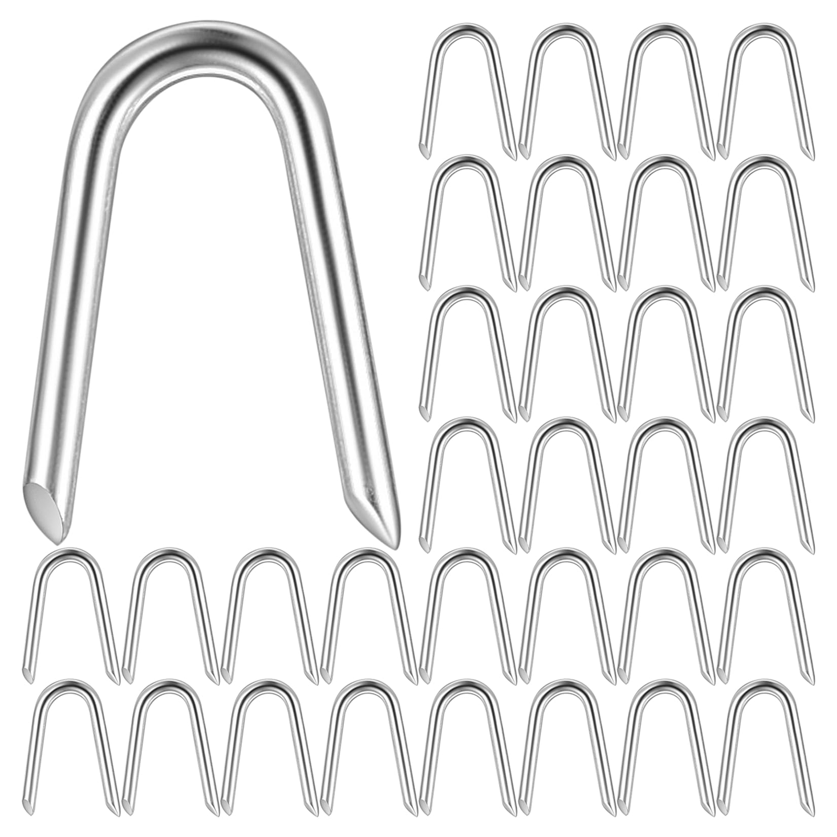 300 Pcs U Nails Wire Fencing Staples, 17.6x13mm Galvanised U-Shaped Staples Nails, Wire Netting Staples Fasteners Nails, Heavy Duty Netting Fence Staples for Garden Chicken Wire Mesh Fencing