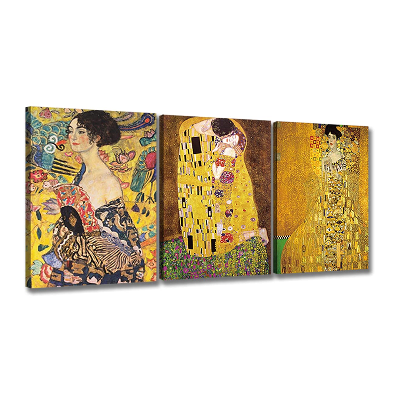 ZHONGYUTONG Gustav Klimt Famous Art Prints Posters Canvas Oil Painting Abstract Gustav Klimt Kiss Picture Poster For Home Decoration Artwork (12"x16"x3PCS)