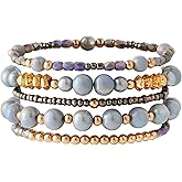 Aigrnc Boho Beaded Stretch Bracelets For Women Stackable Crystal Gold Plated Beaded Bracelets Set Trendy Handmade Friendship Braeclet Jewelry Gifts