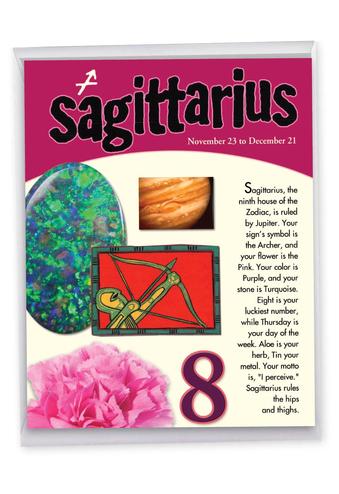 BIG Sagittarius Zodiac Greeting Card With Envelope 8.5 x 11 Inch - Happy Birthday w/ Sagittarius Purple, Jupiter, Archer - November and December Bday Congrats Card - Horoscope HBD Wishes J9450