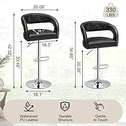 VECELO Bar Stools Set of 4 Adjustable Swivel Modern