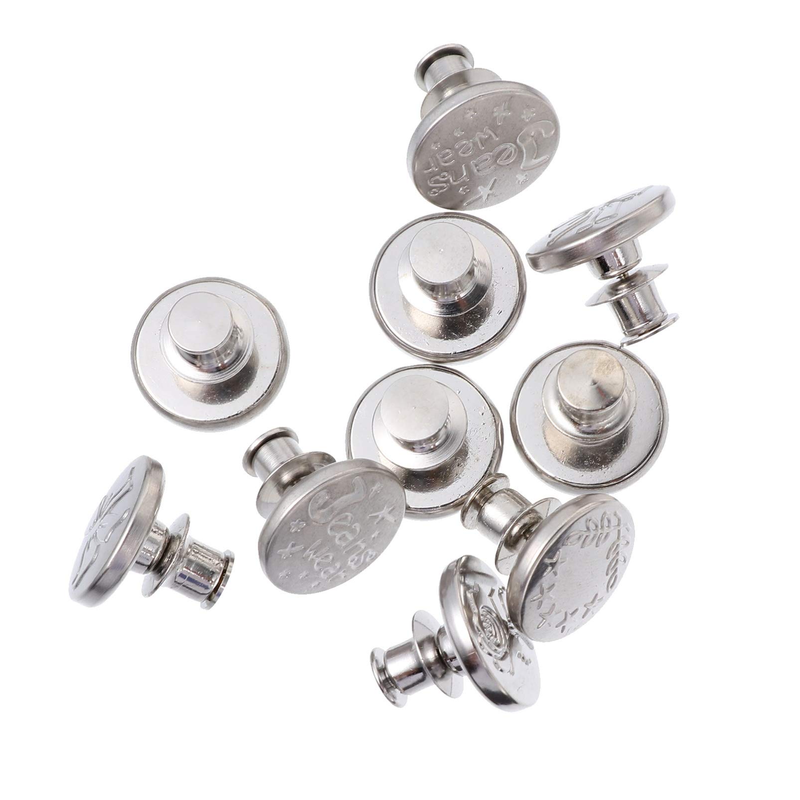 Amosfun 10pcs Instant Buttons Metal No Sew Buttons Vintage Blazer Detachable Retro Jeans Pants for Skirt Clothes 1.8x1.8x2cm Silver