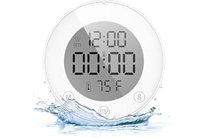 KADAMS Shower Clock Waterproof Bathroom Timer – Digital Wall Clock with Countup & Countdown, Magnetic Kitchen Clock with Temperature, Suction Cup for Kids Shower Spa Sauna Cook Bath, White