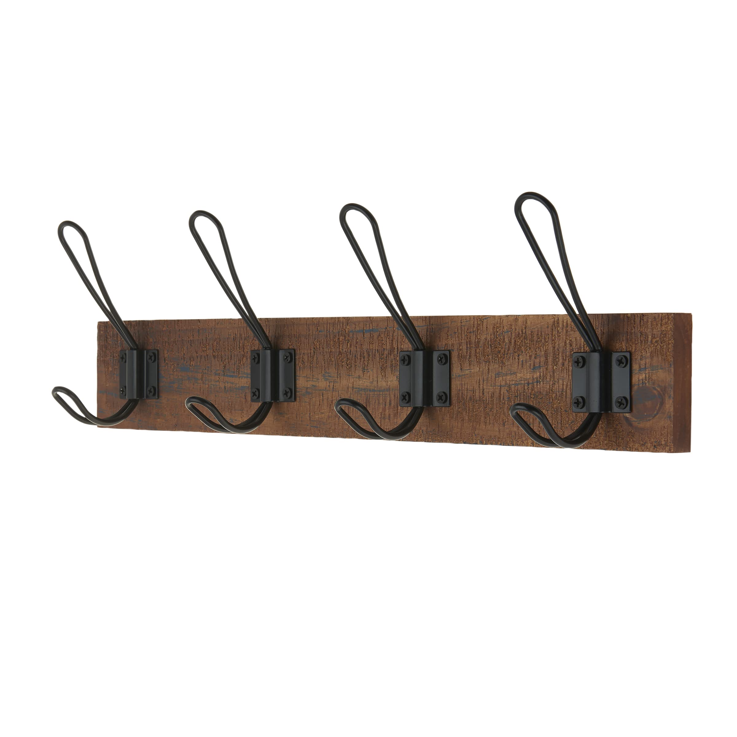 keypak Rustic Wall Mounted Coat Rack, Double Wire Hooks on Wooden Base, Ideal for Entryway Hallway Living Room Bathroom, Fixings Included (4 Hooks, Antique Finish)