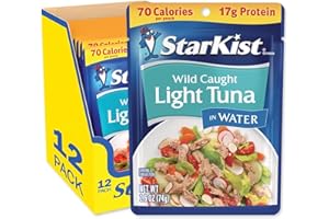 StarKist Chunk Light Tuna in Water, 2.6 oz Pouch (12 Pack) Ready to Eat Wild Caught Tuna, 17g Protein, 70 Calories Per Serving, Gluten Free, Soy Free, Kosher, Perfect for Salads, Keto Meals and Snacks
