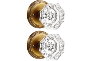 SORWDUERM Antique Brass Door Knobs Crystal Door Knob Passage Door Knobs Glass Interior Door Knob for Hall and Closet 2 Pack