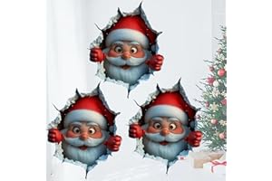 ZEXILILA Christmas Wall Decal Set, Santa Claus Breaking Through Wall Design, Holiday Home Decoration Stickers, 3 Pack