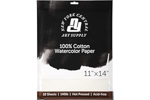New York Central Watercolor Paper Sheets, 11x14 Inch, 140lb Hot Press, Pack of 10 - Professional Grade, Acid-Free, Archival -