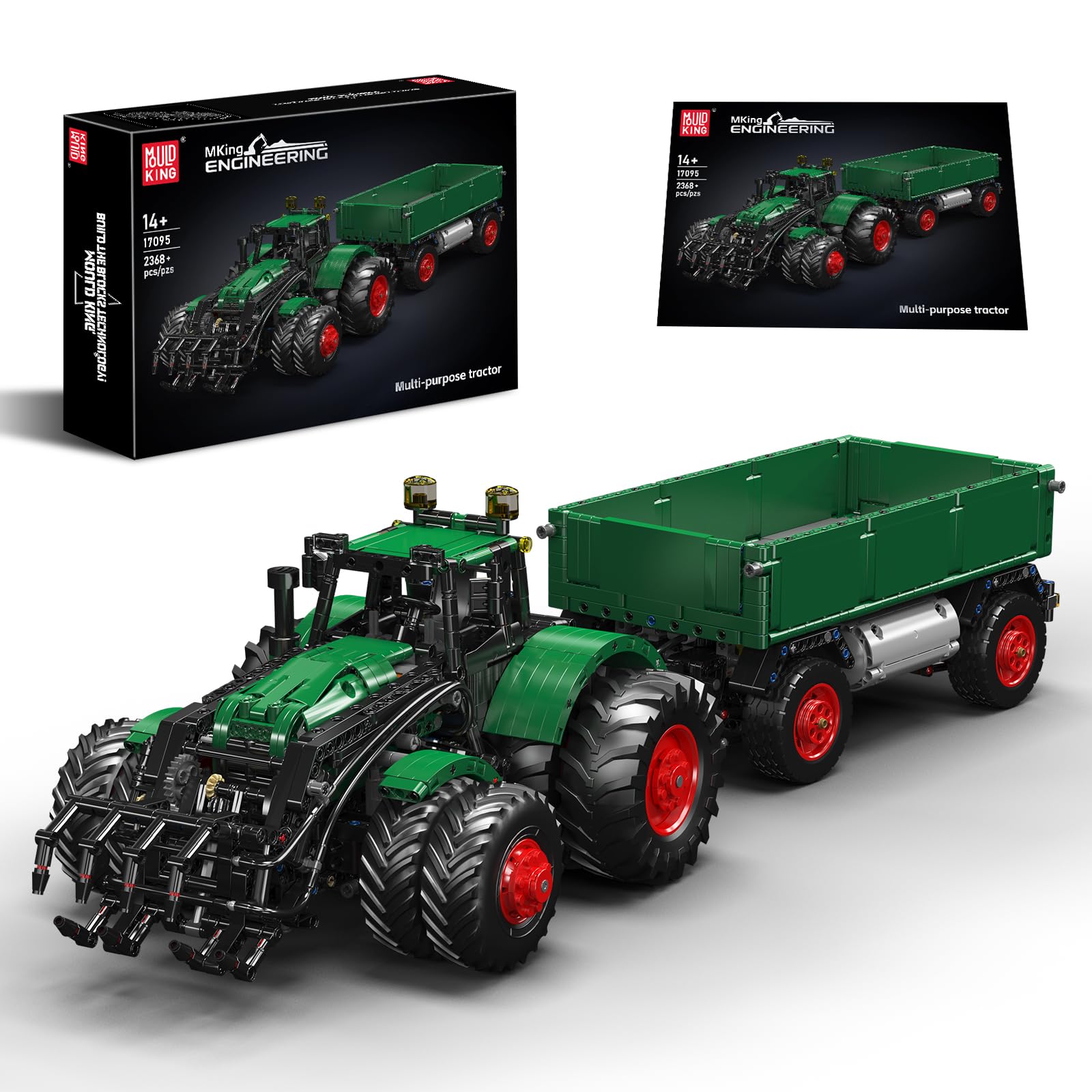 Mould King 17095 Technik Traktor Bausteine Modell, 2368 Teile Ferngesteuert Traktor Klemmbausteine Blockmodell, Baufahrzeug Montagesatz Kit als Spielzeug und Geschenk (14 Jahre und älter)