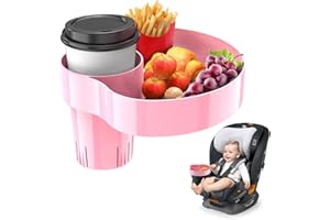 AISHAIDO Kids Car Seat Tray, Travel Tray with Cup Holder for Toddler, Kids Car Seat Food Snack Holder for Road Trip, Stroller snack Organizer travel must haves - Pink Color