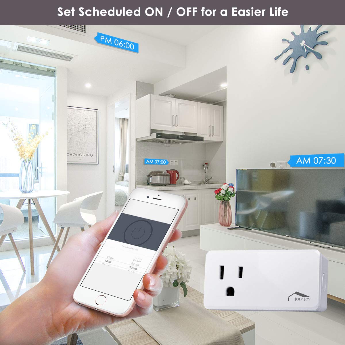 Smart Plug WiFi Outlet, Compatible With Alexa, Echo/Dot, Google Home/Mini and IFTTT, JolyJoy Smart Socket with Multiple Timer, Voice/App Remote Control, No Hub Required, 125V, 10A,1250W (2 Pack)