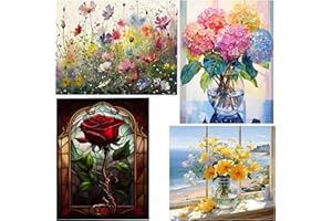DYAIANGMU 4 Pack Stamped Cross Stitch Kits for Adults Beginner, Flower Counted Cross Stitch Kits Printed Stitching Cute Patterns Dimensions Needlepoint Art Crafts Embroidery Kits for Adults Beginners