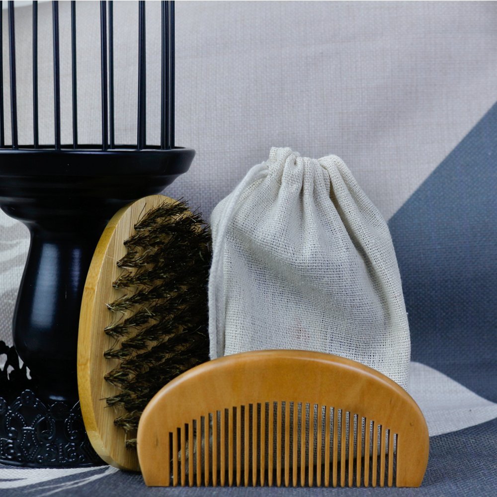 JUSTIME barba Cepillo y peine para hombres, cerdas de jabalí barba Cepillo y peine ayuda a que suaviza y acondicionado bigotes