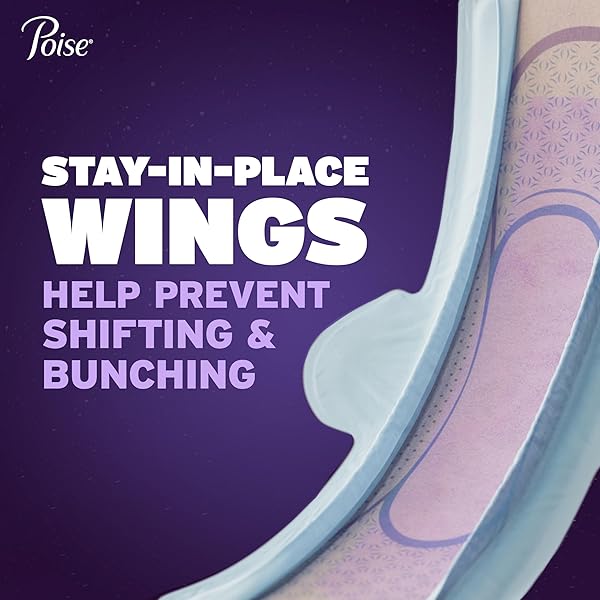 POISE OVERNIGHT ULTRA THIN INCONTINENCE & POSTPARTUM PADS WITH WINGS FOR BLADDER LEAKS, 8 DROP EXTRA ABSORBENT, LONG LENGTH, 20 COUNT