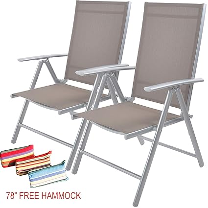 Livebest Set Of 2 Folding Sling Back Chairs Patio Adjustable Reclining Back Sturdy Aluminum Frame With Armrest Chair Zero Gravity Indoor Outdoor