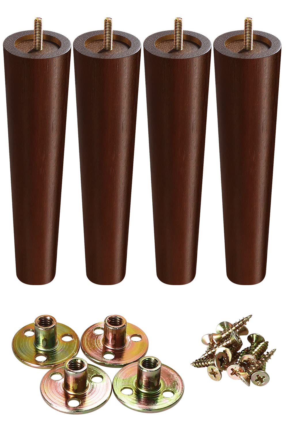 Photo 1 of GOSCHE Wood Furniture Feet 10 Inch, Round Brown Wooden Chair Legs Sofa Legs Set of 4, Couch Legs Replacement for Armchair, Cabinet, Mid Century Modern Dresser Or Home DIY Projects Bun Feet